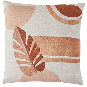 CAPA ALMOFADA LINHO APLIQUE BOUCLE ESTAMPA 45X45CM TERRACOTA
