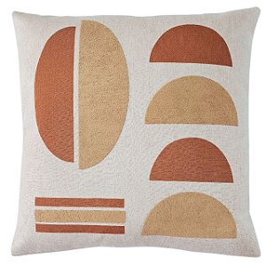 CAPA ALMOFADA LINHO APLIQUE BOUCLE ESTAMPA 45X45CM TERRACOTA