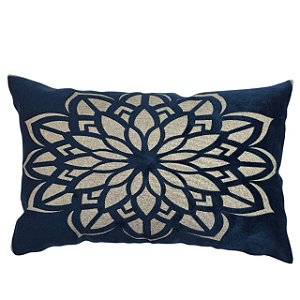 CAPA ALMOFADA RETANGULAR LINHO APLIQUE BOUCLE AZUL  30X50 CM