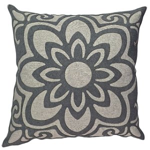 CAPA DE ALMOFADA LINHO  APLIQUE BOUCLE CINZA ESCURO 45x45 CM
