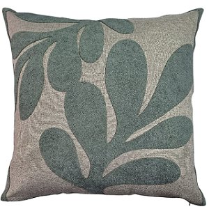 CAPA DE ALMOFADA LINHO APLIQUE BOUCLE  VERDE CLARO 45x45 CM