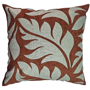 CAPA DE ALMOFADA LINHO COM APLIQUE BOUCLE  TERRACOTA 45x45CM