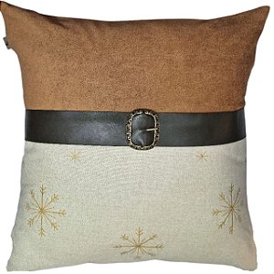 CAPA DE ALMOFADA  LINHO BORDADA NATAL CINTO 50X50CM
