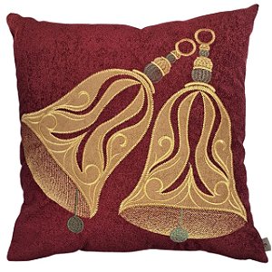 CAPA DE ALMOFADA BOUCLE BORDADA SINO COM POMPOM NATAL 50X50CM