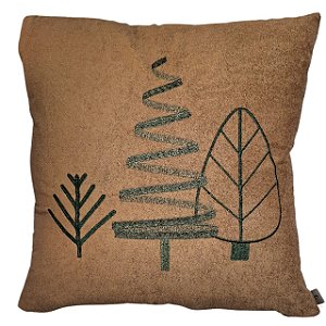 CAPA DE ALMOFADA BOUCLE BORDADA TRIO DE ARVORE NATAL 50X50CM