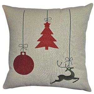 CAPA DE ALMOFADA LINHO BORDADA TRIO NATALINO NATAL 50X50CM