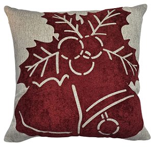 CAPA DE ALMOFADA LINHO APLIQUE BOUCLE  SINO NATAL  50X50 CM