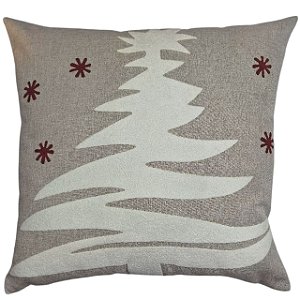 CAPA DE ALMOFADA LINHO APLIQUE BOUCLE ARVORE NATAL 50X50 CM