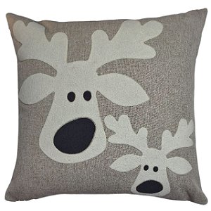 CAPA DE ALMOFADA LINHO APLIQUE BOUCLE NATAL RENA 45X45 CM