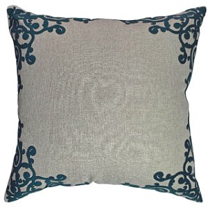 CAPA DE ALMOFADA LINHO APLIQUE BOUCLE AZUL ESCURO 50X50 CM