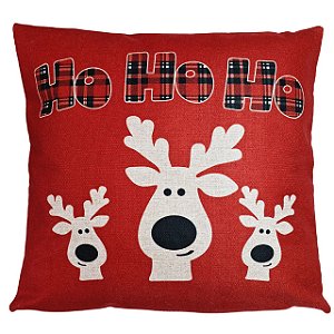 CAPA DE ALMOFADA LINHO RENA NATAL XADREZ VERMELHO 45x45CM