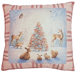 CAPA DE ALMOFADA LINHO ARVORE DE NATAL ROSE 45x45