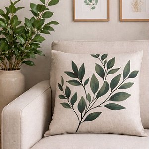 CAPA DE ALMOFADA LINHO FOLHAGEM VERDE 45X45CM