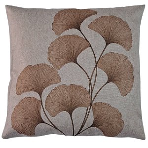 CAPA DE ALMOFADA LINHO FOLHAS RAMOS TERRACOTA  45X45CM