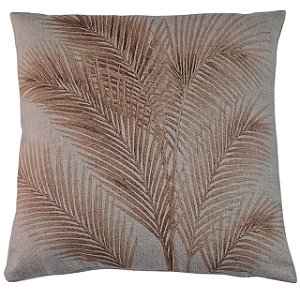 CAPA DE ALMOFADA LINHO FOLHAS RAMOS TERRACOTA  45X45CM