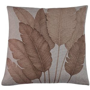 CAPA DE ALMOFADA LINHO FOLHAS RAMOS TERRACOTA  45X45CM