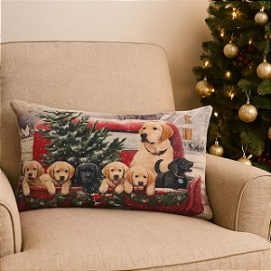 CAPA DE ALMOFADA RETANGULAR  LINHO CACHORROS NATAL 30x50 CM