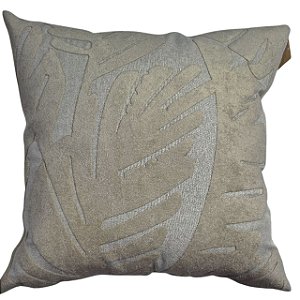 CAPA DE ALMOFADA LINHO  APLICUE BOUCLE BEGE ESCURO 50X50 CM