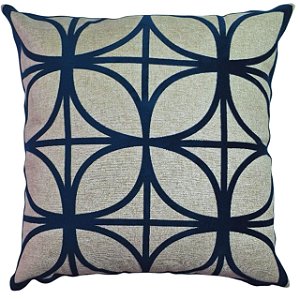 CAPA DE ALMOFADA LINHO APLIQUE BOUCLE AZUL MARINHO 50X50 CM