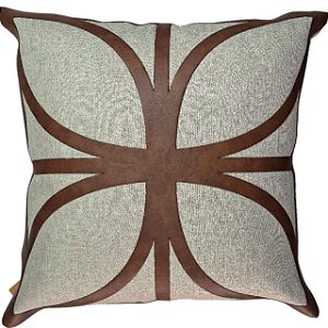 CAPA DE ALMOFADA LINHO COM APLICACAO COURO MARROM 45x45CM