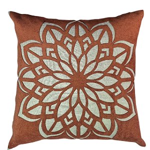 CAPA DE ALMOFADA LINHO COM APLIQUE BOUCLE  TERRACOTA 50X50CM
