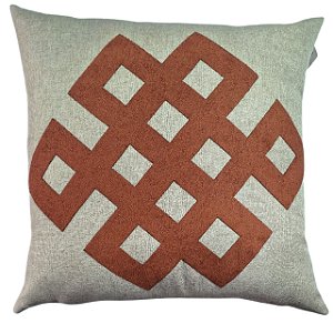 CAPA DE ALMOFADA LINHO COM APLIQUE BOUCLE  TERRACOTA 50X50CM