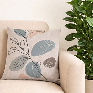 CAPA DE ALMOFADA LINHO FOLHAGEM VERDE SALMAO 45X45CM