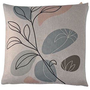 CAPA DE ALMOFADA LINHO FOLHAGEM VERDE SALMAO 45X45CM