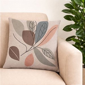 CAPA DE ALMOFADA LINHO FOLHAGEM VERDE SALMAO 45X45CM