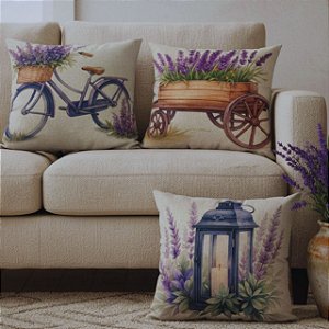 CAPA DE ALMOFADA LINHO ESTAMPA FLORAL LAVANDA 45X45CM