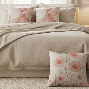 CAPA DE ALMOFADA LINHO FADA FLORES ROSE 45X45CM
