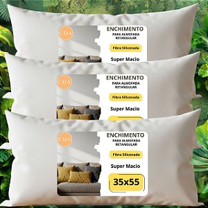 KIT 3 ENCHIMENTO ALMOFADA REFIL FIBRA RETANGULAR 35X55CM