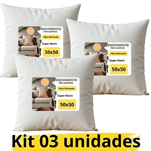 KIT 3 ENCHIMENTO ALMOFADA REFIL FIBRA SILICONADA 50X50 ANTIMOFO