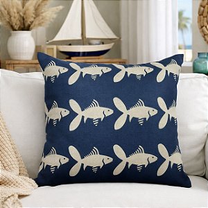 CAPA ALMOFADA LINHO PEIXE AZUL 45x45 CM