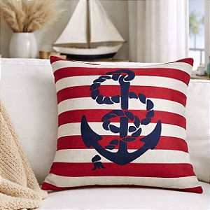 CAPA ALMOFADA LINHO ANCORA COM CORDA 45x45 CM
