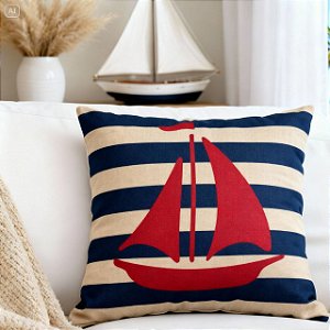 CAPA ALMOFADA LINHO MAR BARCO 45x45 CM