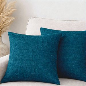 KIT 2 CAPAS DE ALMOFADA QUADRADA LINHAO AZUL MARINHO 45x45CM