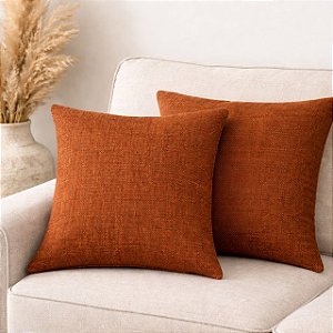 KIT 2 CAPAS DE ALMOFADA QUADRADA LINHAO TERRACOTA 45x45CM