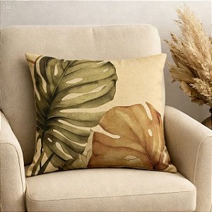 CAPA DE ALMOFADA LINHO COSTELA DE ADAO MOSTARDA VERDE 45X45CM