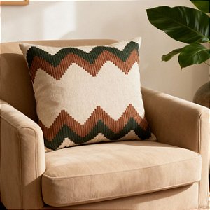 CAPA DE ALMOFADA LINHO ARABESCO VERDE TERRACOTA 45X45CM