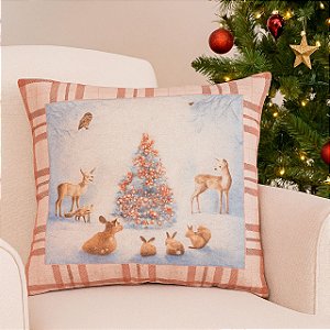 CAPA DE ALMOFADA LINHO ARVORE DE NATAL ROSE 45x45