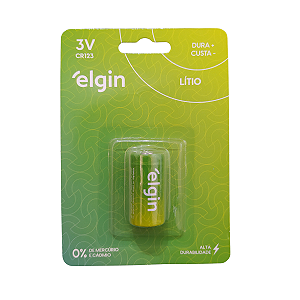 Blister com 01 Bateria CR123 3V Elgin