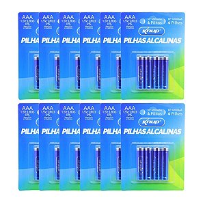 CAIXA COM 48 PILHAS AAA ALCALINA - 12 CARTELAS C/4 UN KNUP
