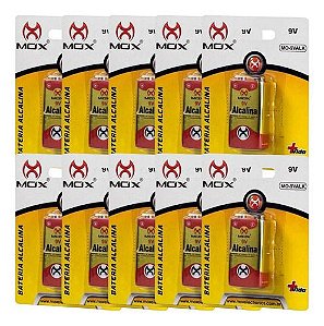 Caixa com 10 Baterias Alcalinas 9V Original Mox – Alta Duração