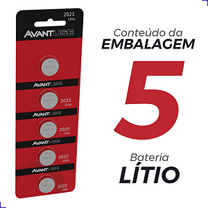 Kit 05 Bateria Cr2025 3.v Tipo Moeda Lítio Cartela - Avant