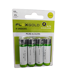 Cartela de Pilhas Alcalina AA LR6 C/8 Pilhas Flex Gold