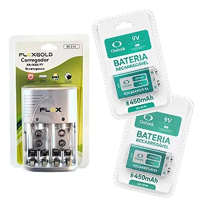 Kit 2 Baterias Recarregável 9v 450mah + Carregador Bateria Pilha Aa/aaa/9v Auto Stop