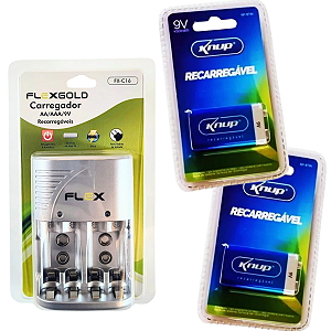 Kit 2 Baterias Recarregável 9v 450mah + Carregador Bateria Pilha Aa/aaa/9v Auto Stop