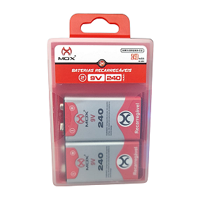 Cartela com 2 Baterias Recarregáveis 9V MOX MO-9V240 – Alta Performance