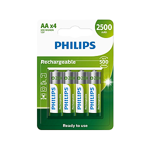 Blister com 4 pilhas AA Recarregável 2500 mAh Philips